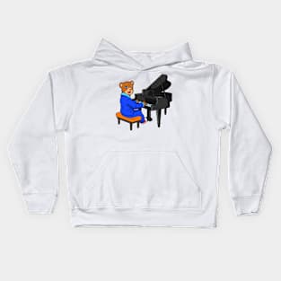 Cartoon bear plays the piano Kids Hoodie